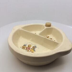 Vtg Ceramic Baby Food Warming Dish 1946 | 3 Little Bears | Vintage Nursery Gift